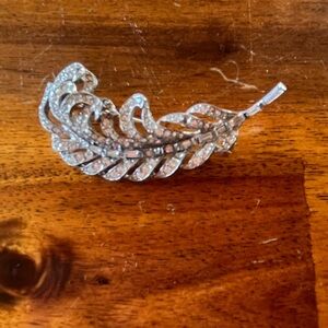 Vintage Silver Rhinestone Leaf Brooch